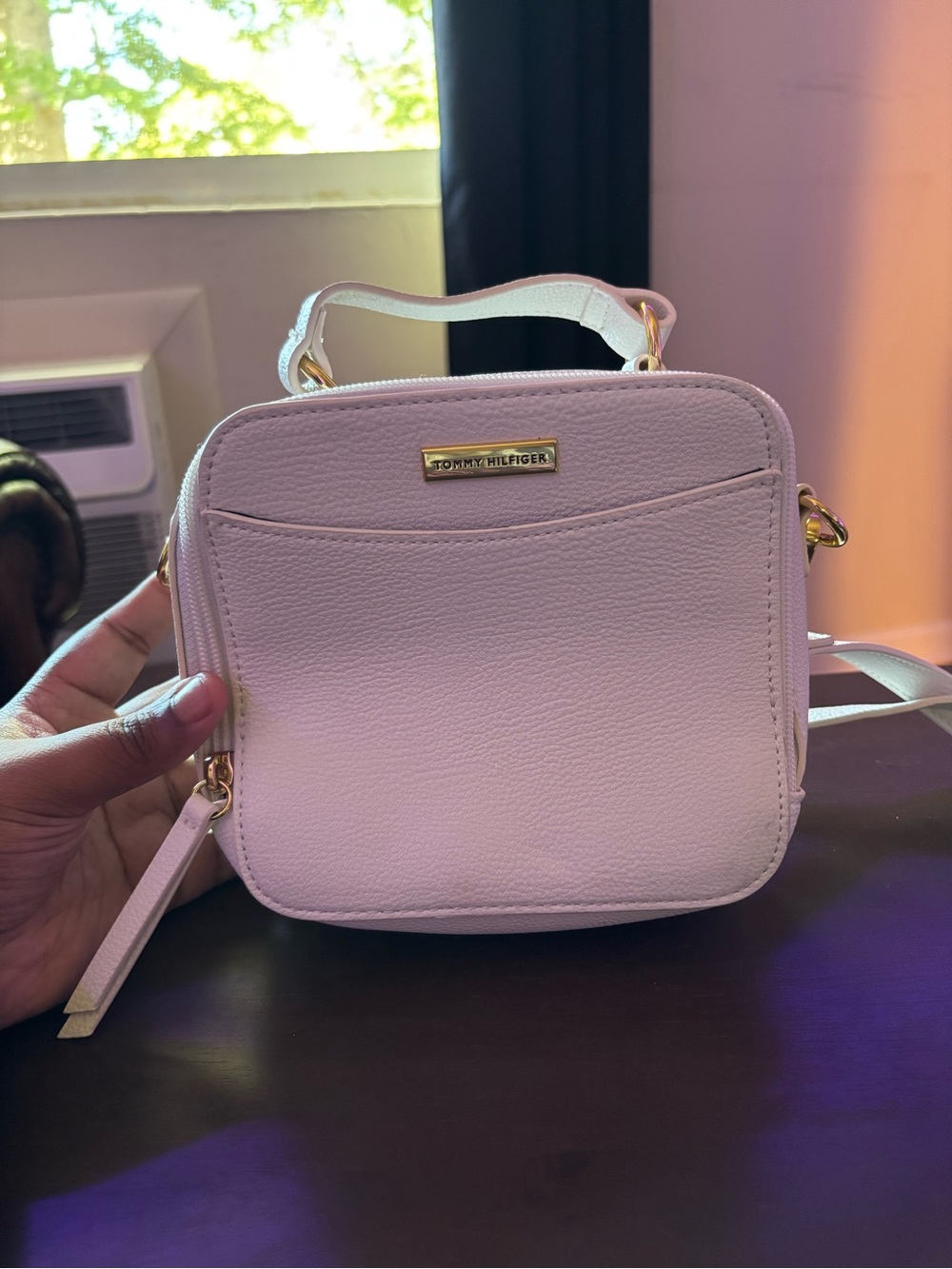 Tommy Hilfiger White Crossbody Bag | Convertible Shoulder Bag | Gold Hardware